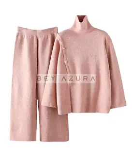 Long Turtleneck Top And Cropped Pants Set