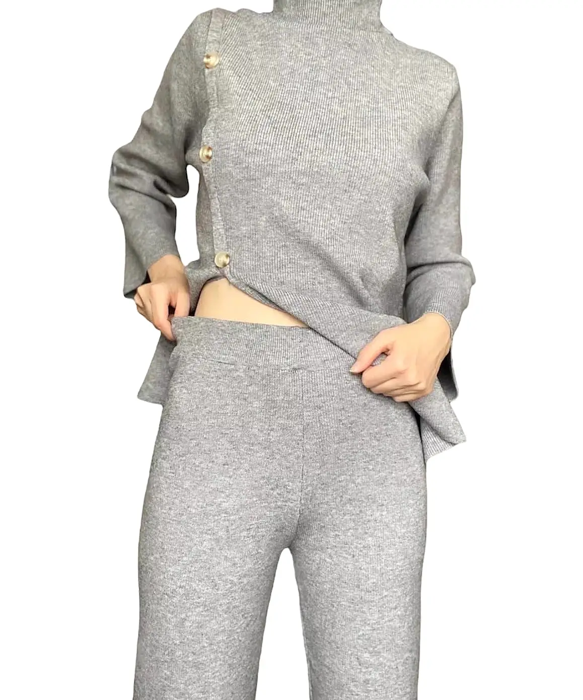 Long Turtleneck Top And Cropped Pants Set