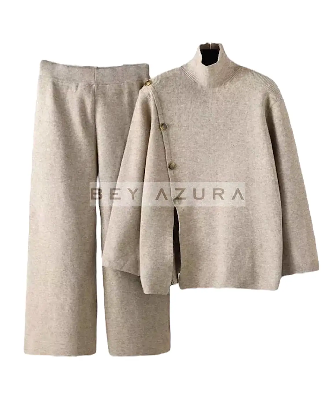 Long Turtleneck Top And Cropped Pants Set