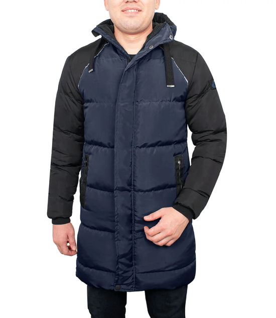 Lonnie Men's Blue & Black Hooded Puffer Coat - Parka Style