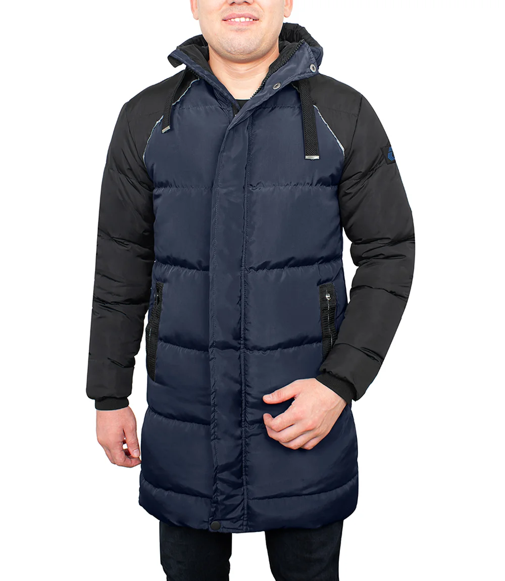 Lonnie Men's Blue & Black Hooded Puffer Coat - Parka Style