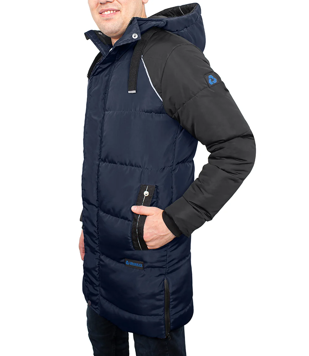 Lonnie Men's Blue & Black Hooded Puffer Coat - Parka Style