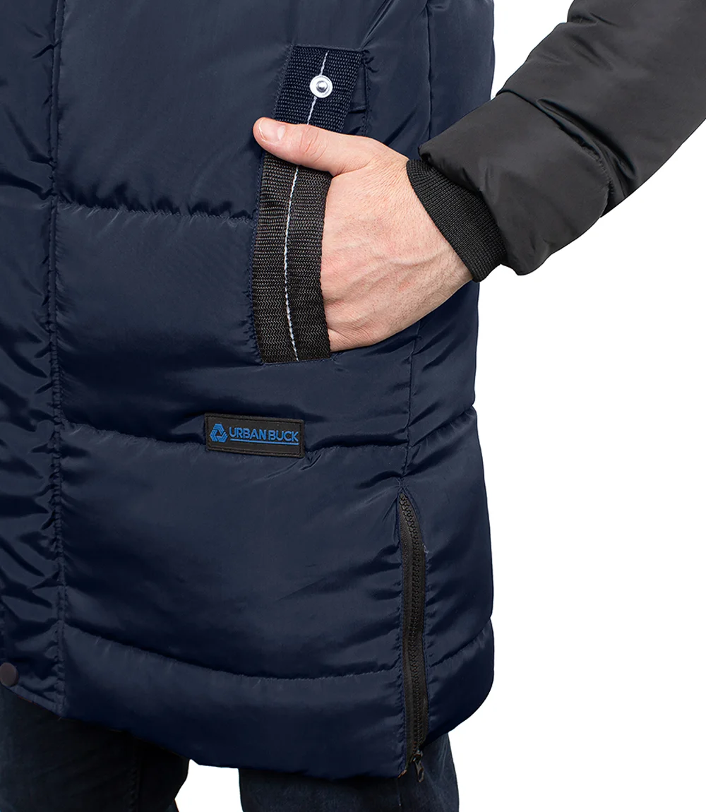 Lonnie Men's Blue & Black Hooded Puffer Coat - Parka Style