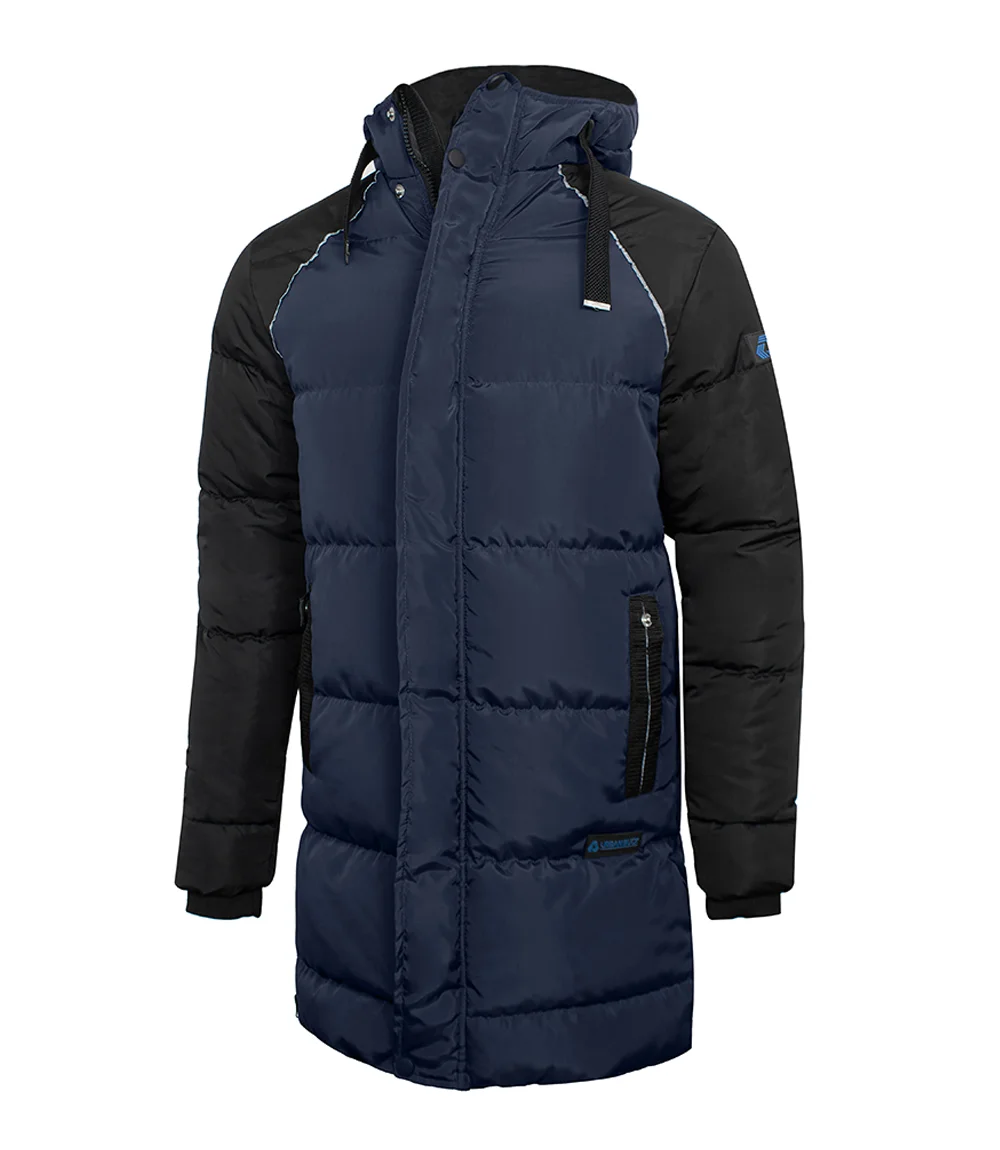 Lonnie Men's Blue & Black Hooded Puffer Coat - Parka Style