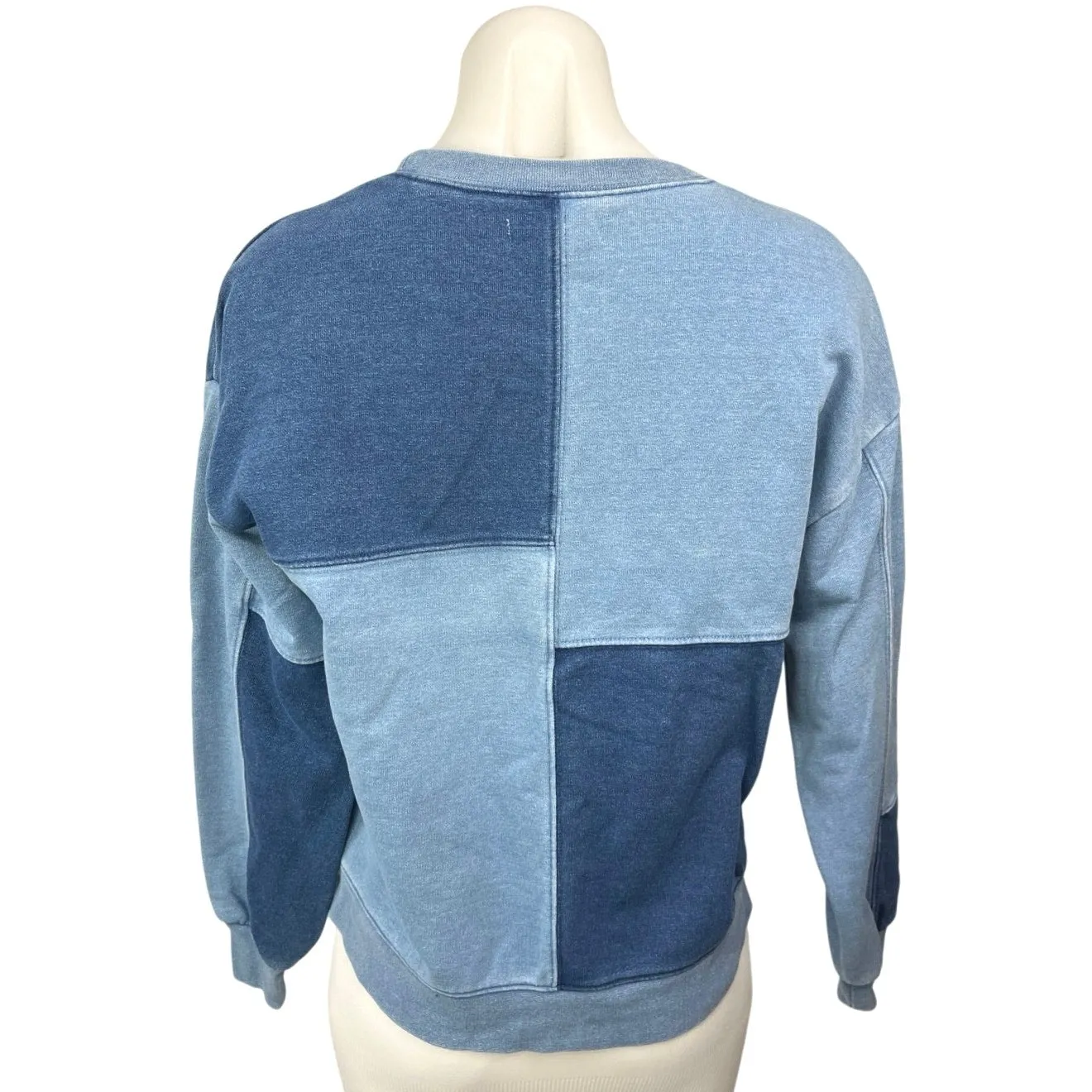 Madewell Womens Blue Indigo-Dyed Patchwork Pullover Sweatshirt Sweater Top XXS