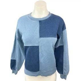 Madewell Womens Blue Indigo-Dyed Patchwork Pullover Sweatshirt Sweater Top XXS