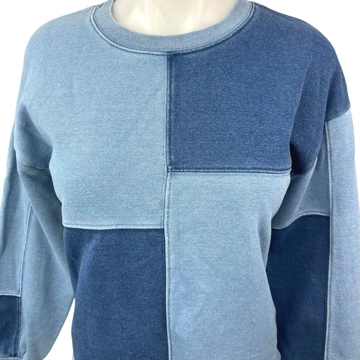 Madewell Womens Blue Indigo-Dyed Patchwork Pullover Sweatshirt Sweater Top XXS