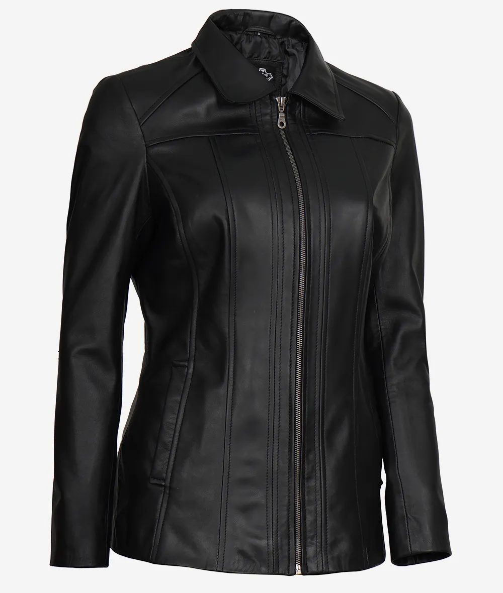 Marsha Womens Black Three Quarter Long Leather Coat