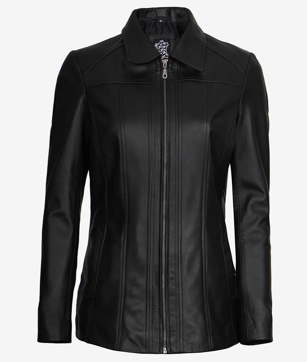 Marsha Womens Black Three Quarter Long Leather Coat