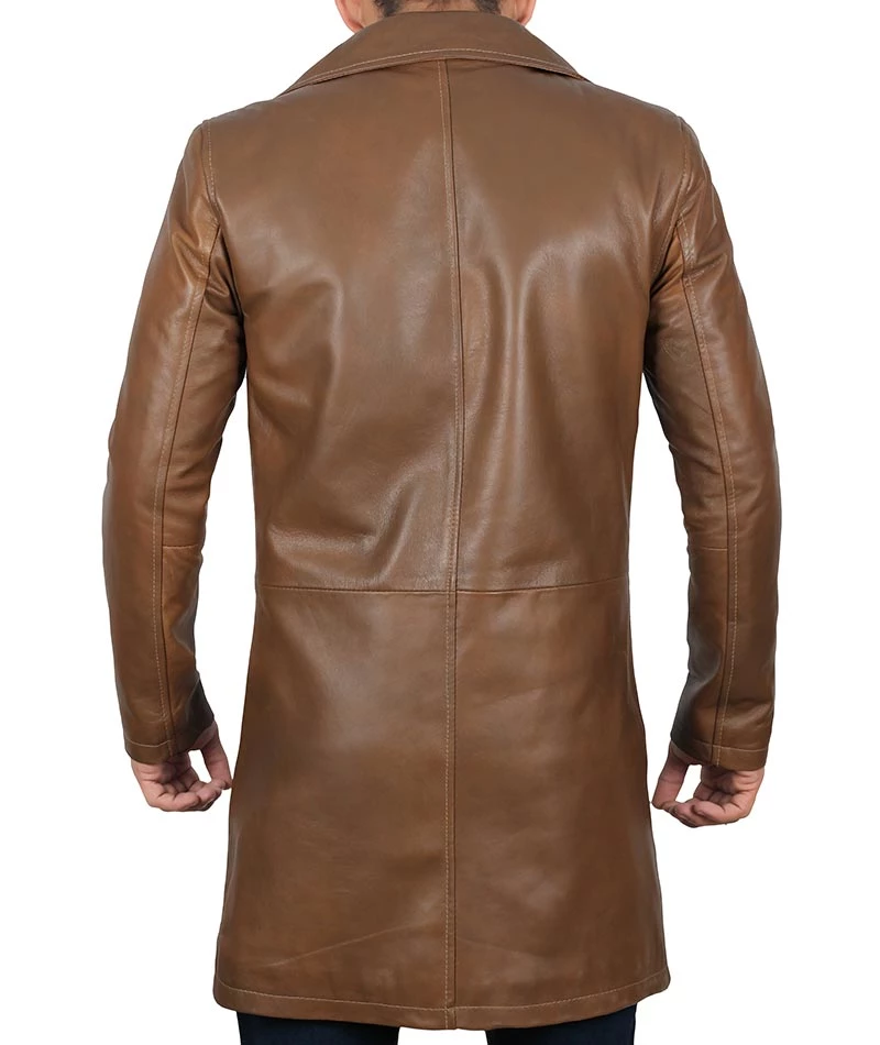 Men's 3 4 Length Brown Leather Car Coat