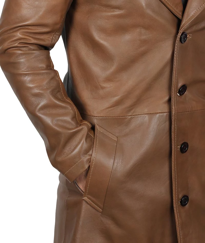 Men's 3 4 Length Brown Leather Car Coat