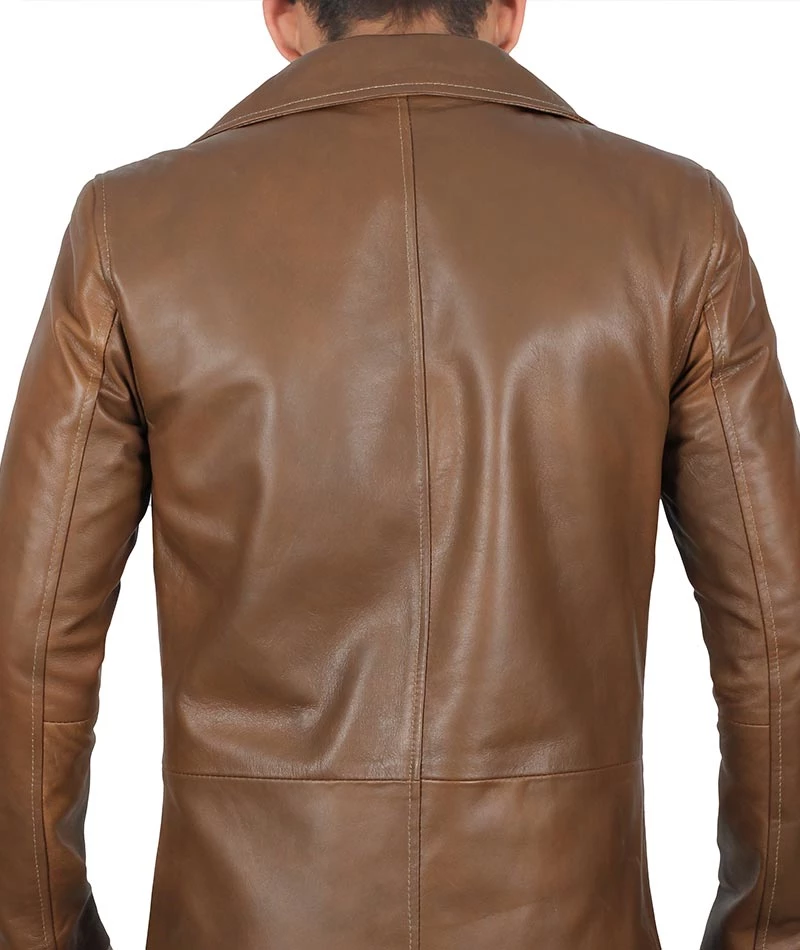 Men's 3 4 Length Brown Leather Car Coat