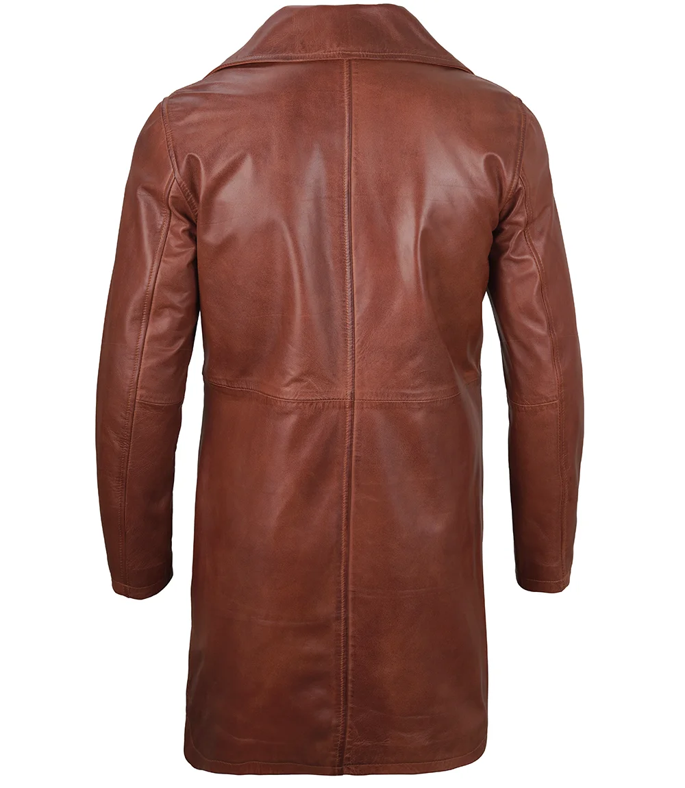 Men's Cognac Brown Real Leather Car Coat