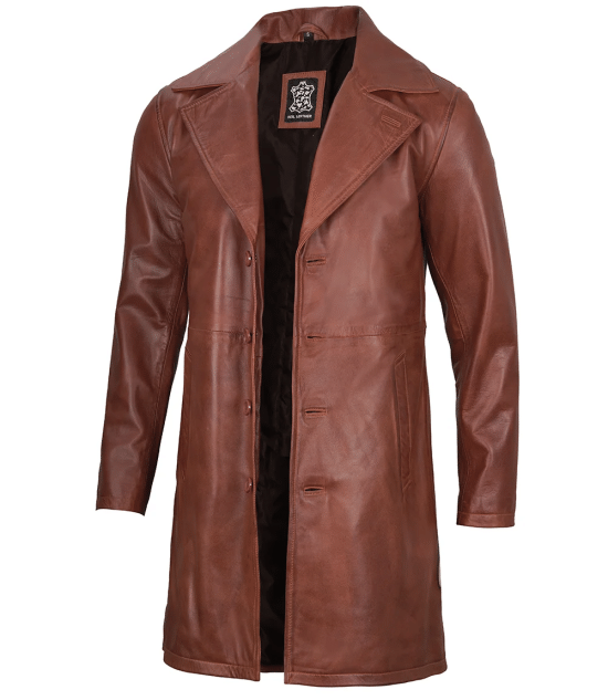 Men's Cognac Brown Real Leather Car Coat