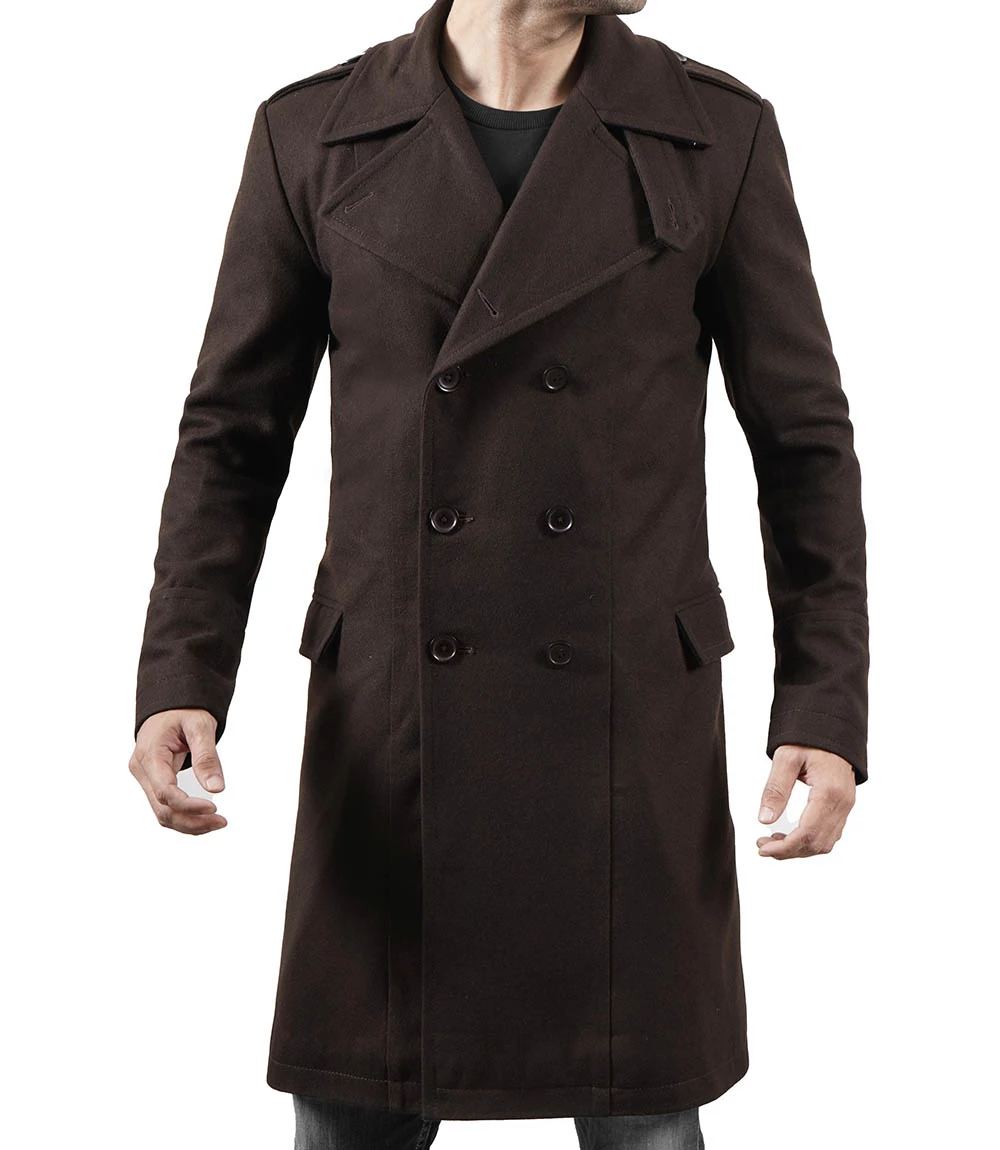 Men's Double Breasted Chocolate Brown Wool Coat