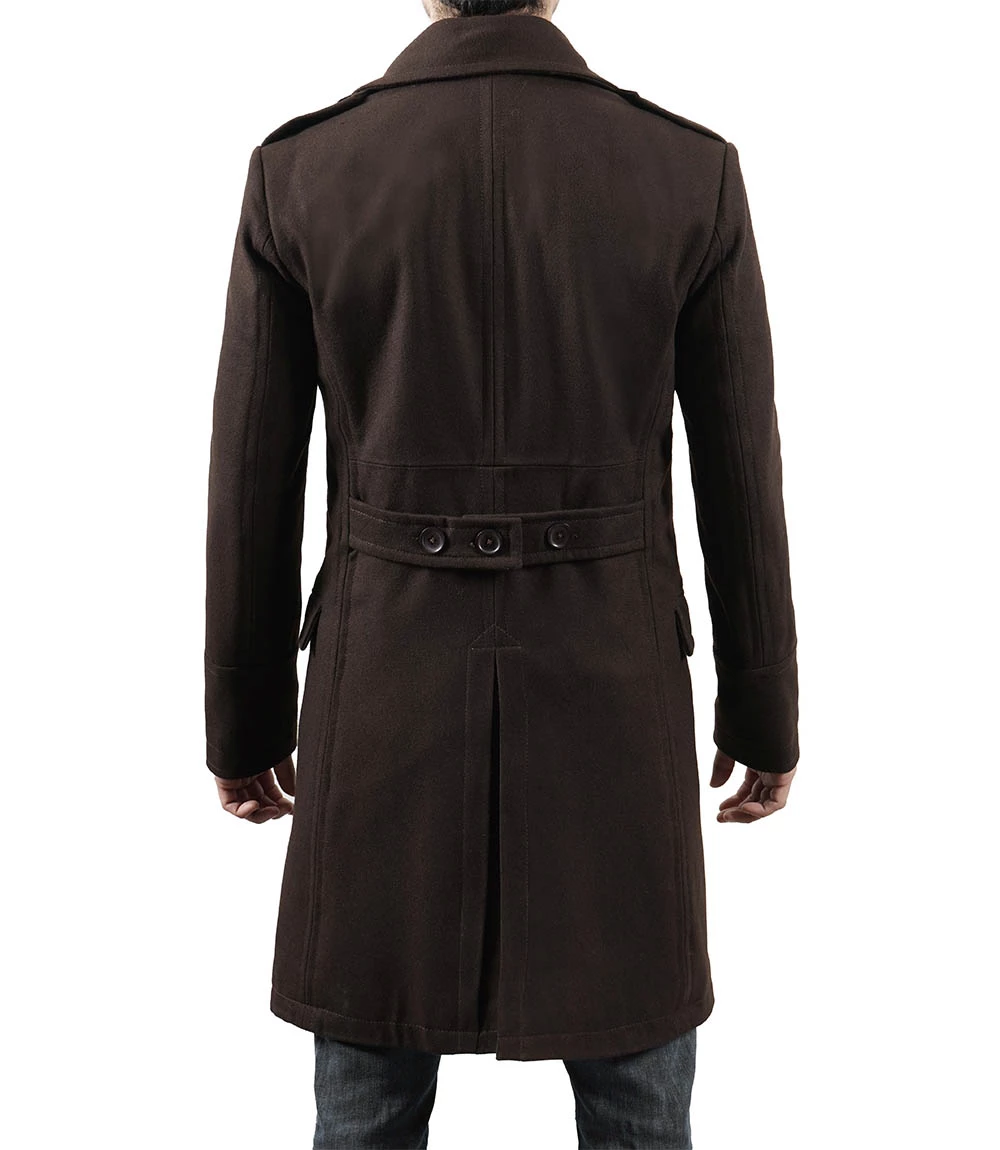 Men's Double Breasted Chocolate Brown Wool Coat