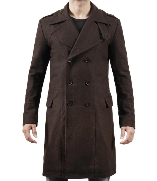 Men's Double Breasted Chocolate Brown Wool Coat