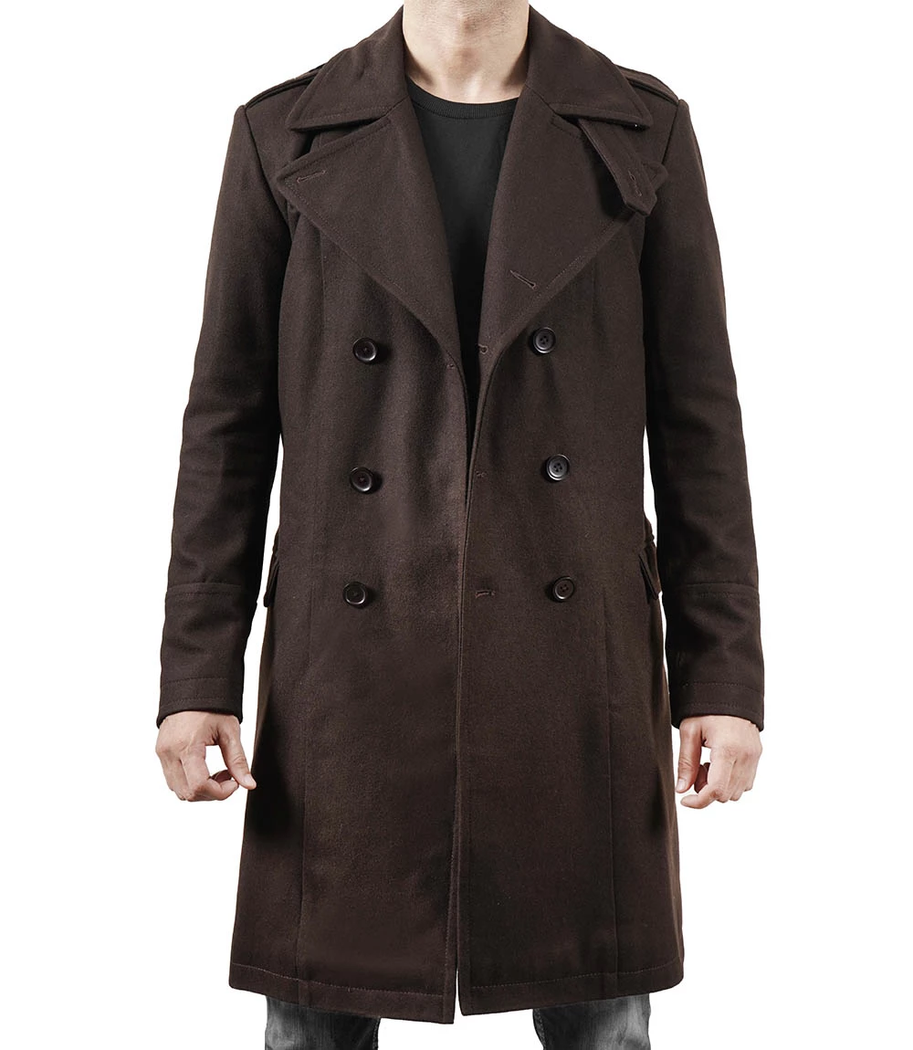 Men's Double Breasted Chocolate Brown Wool Coat