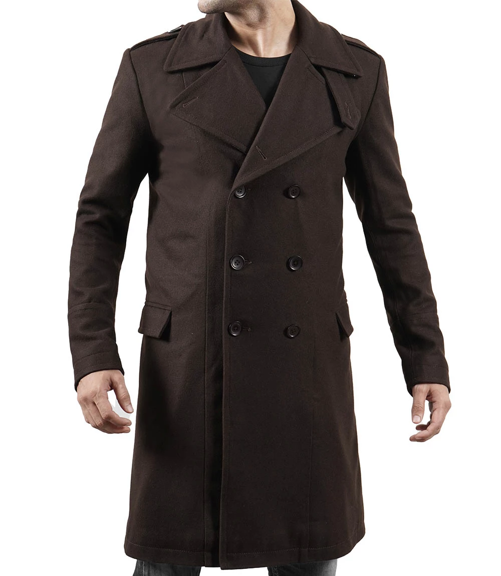 Men's Double Breasted Chocolate Brown Wool Coat