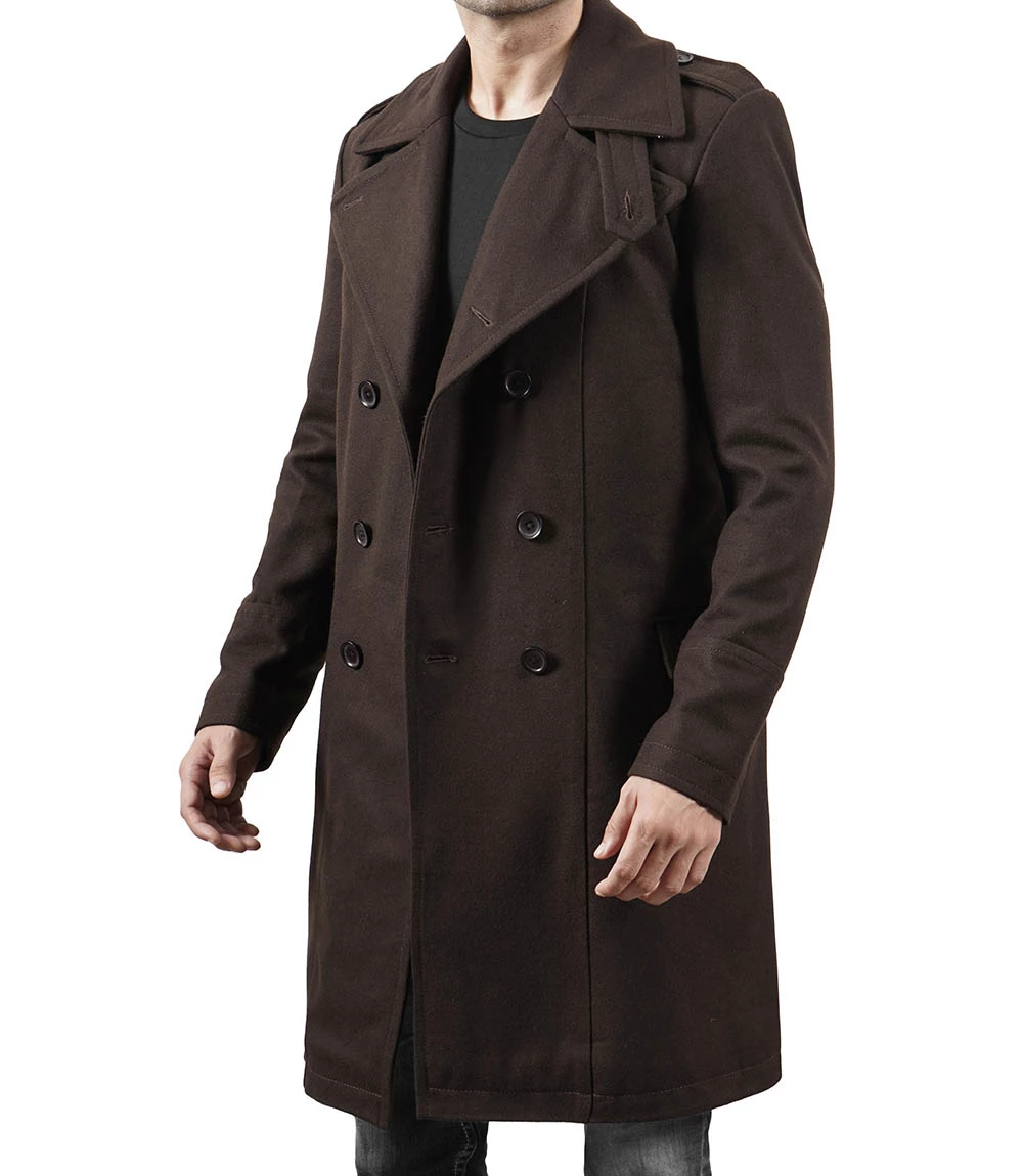 Men's Double Breasted Chocolate Brown Wool Coat