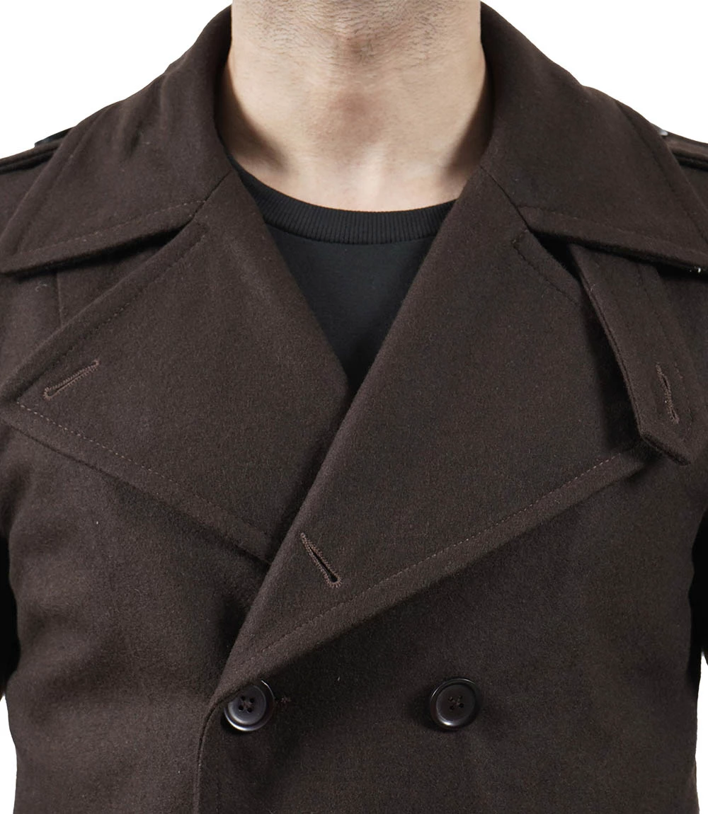 Men's Double Breasted Chocolate Brown Wool Coat