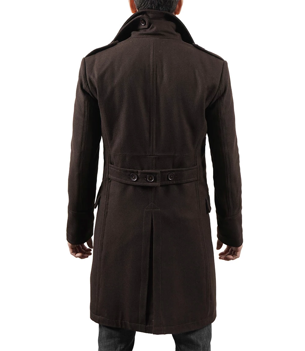 Men's Double Breasted Chocolate Brown Wool Coat