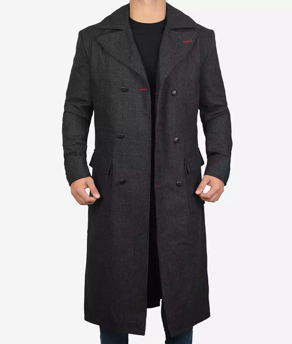 Men's Double Breasted Gray Detective Wool Coat