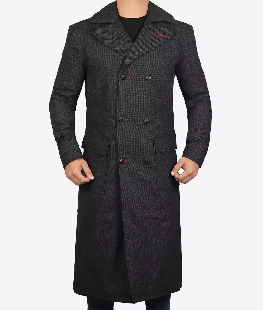 Men's Double Breasted Gray Detective Wool Coat