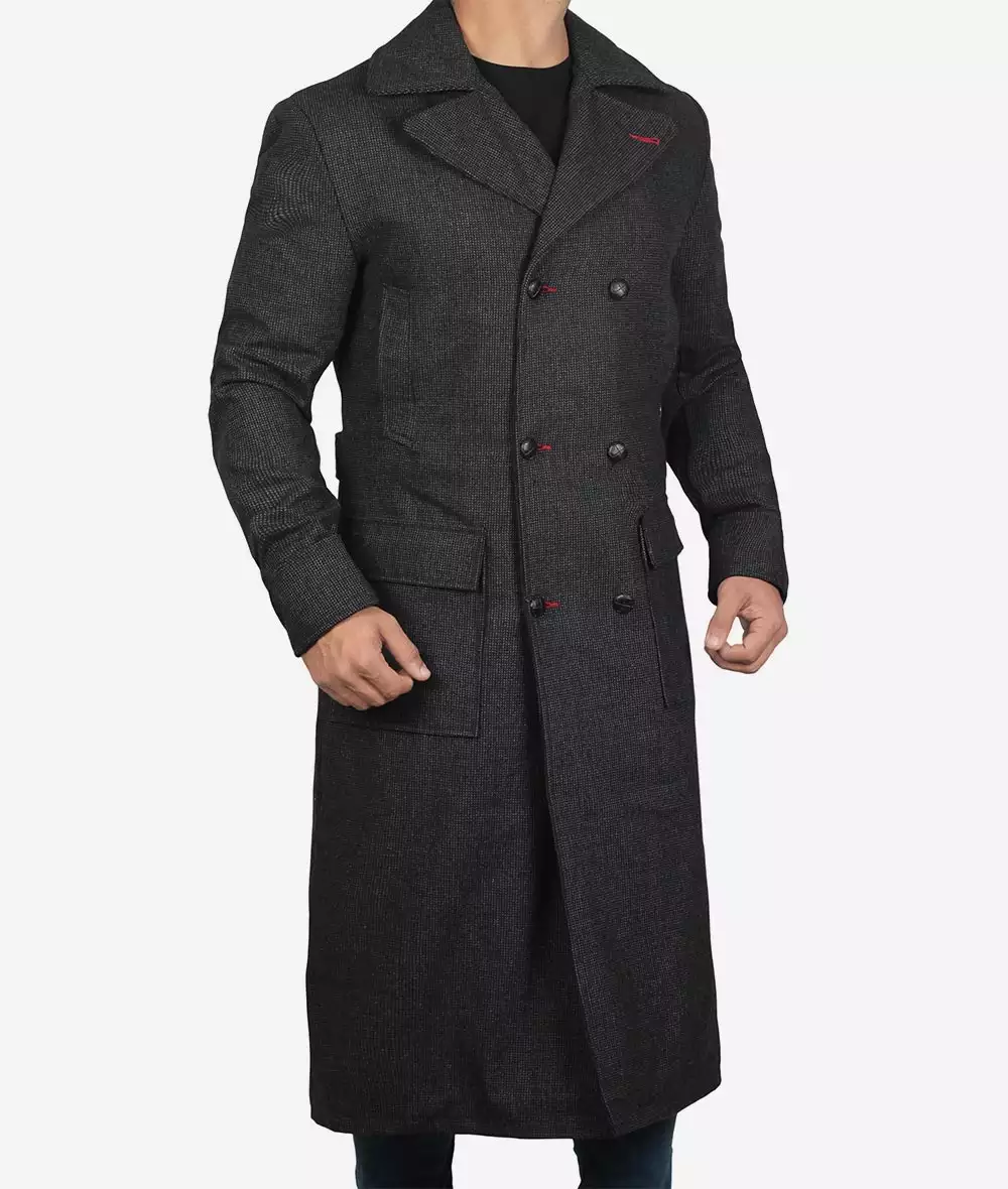 Men's Double Breasted Gray Detective Wool Coat