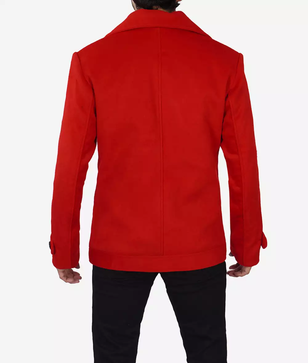 Men's Double Breasted Wool Red Pea Coat - Few Left