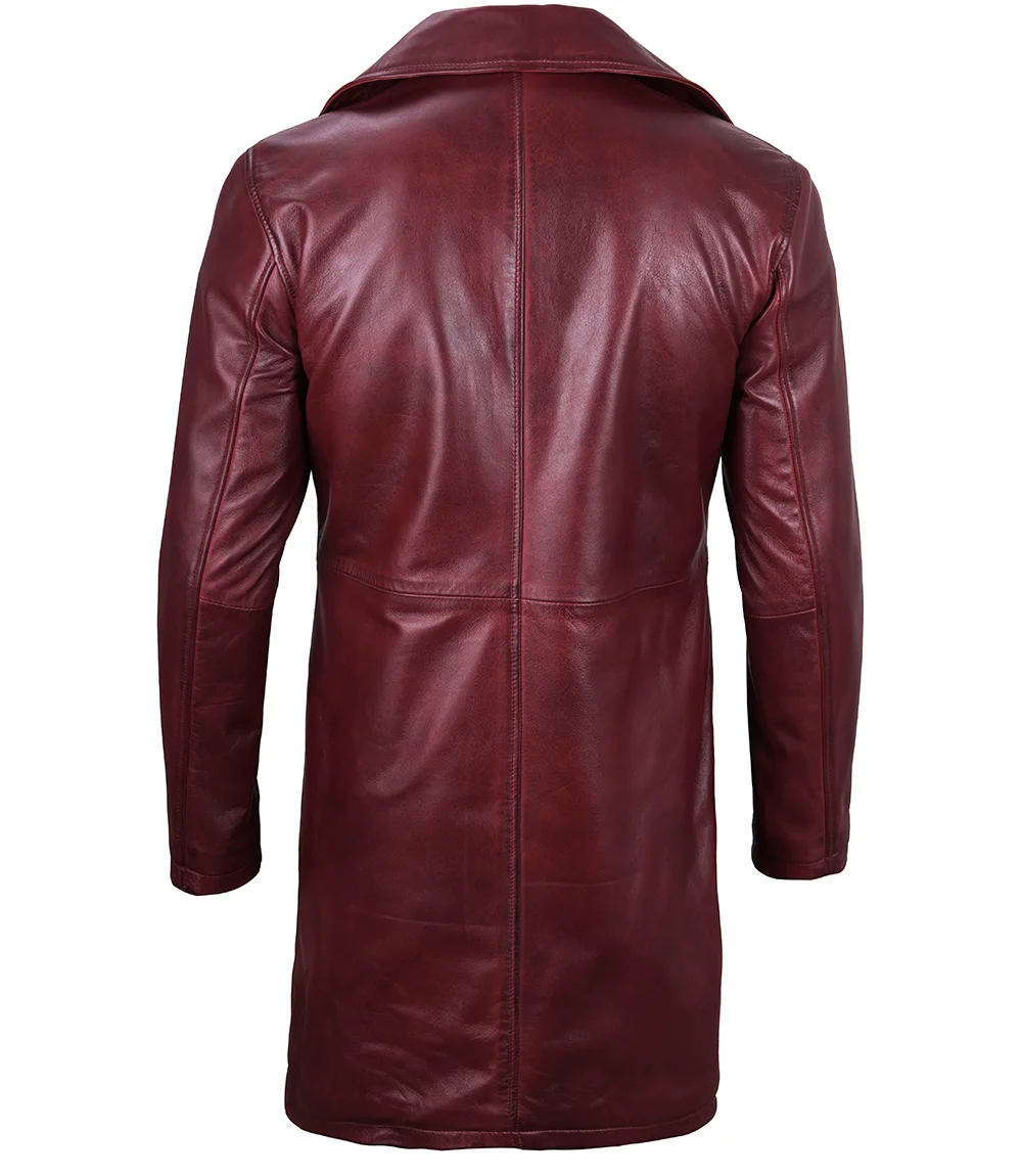 Men's Maroon Real Leather Car Coat