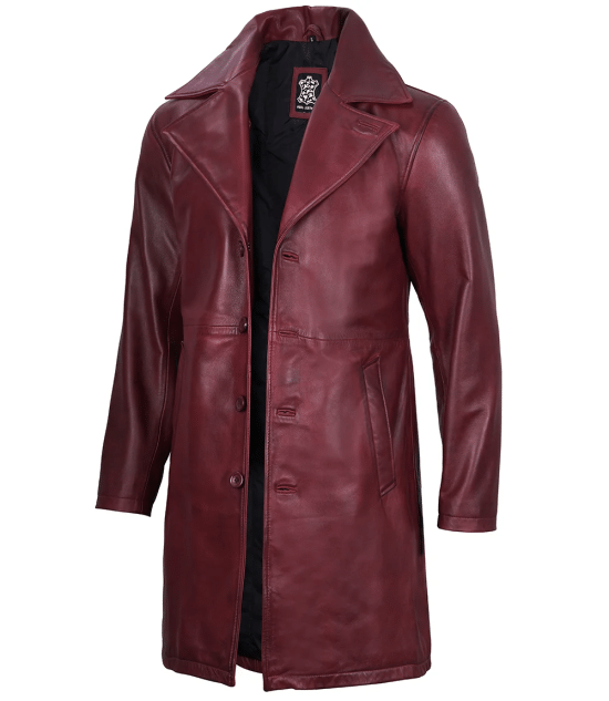 Men's Maroon Real Leather Car Coat