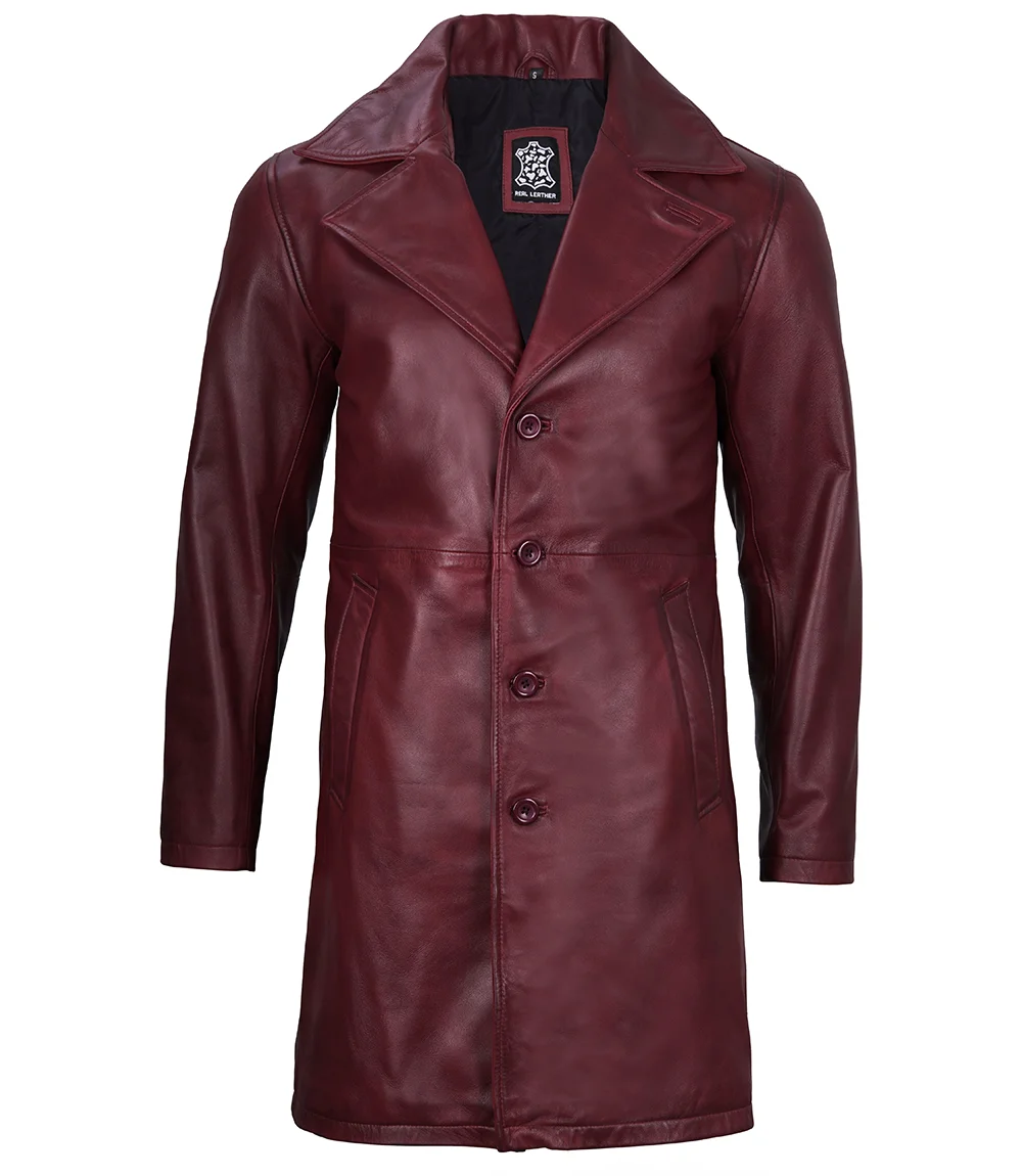 Men's Maroon Real Leather Car Coat