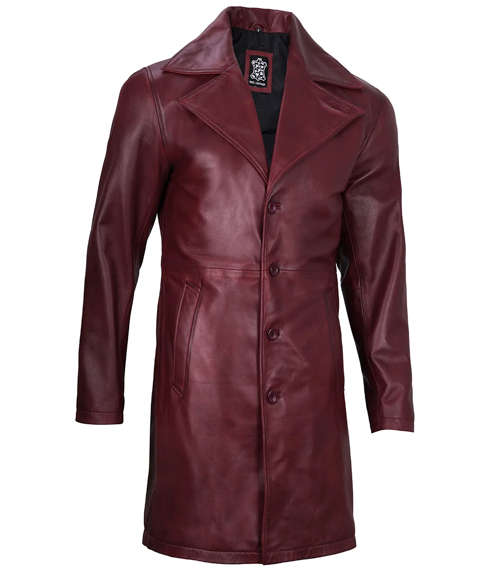 Men's Maroon Real Leather Car Coat