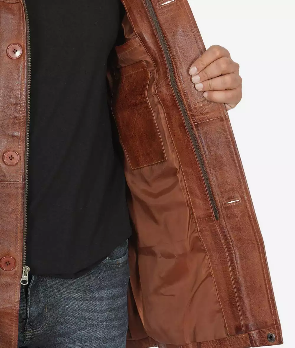 Men's Real Lambskin Leather Cognac Car Coat