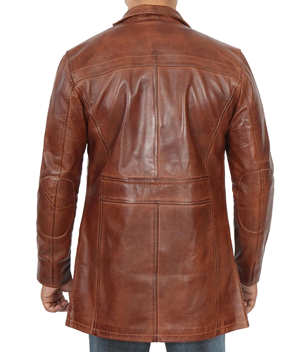 Men's Real Lambskin Leather Cognac Car Coat