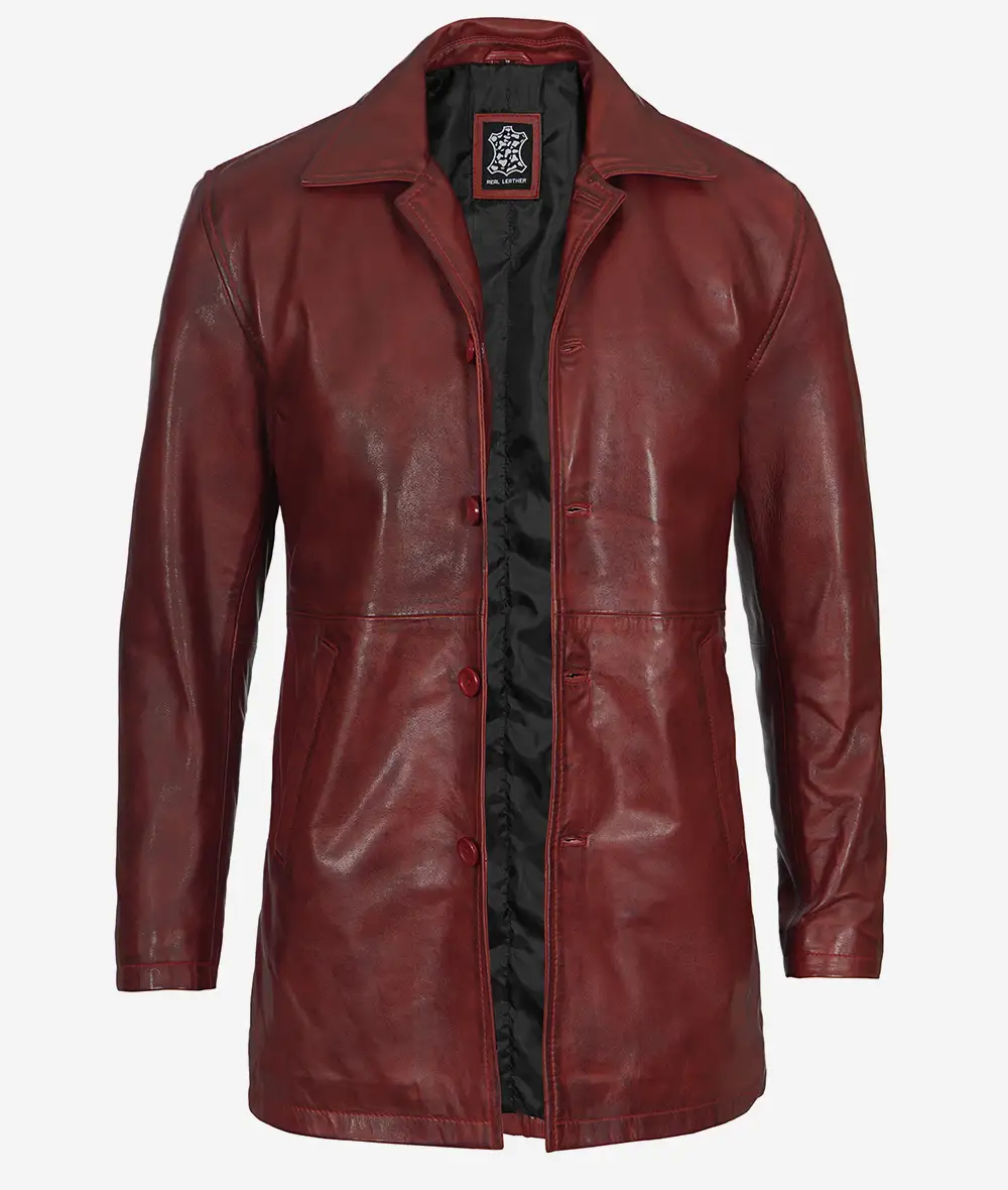 Men's Real Leather 3/4 Length Maroon Coat