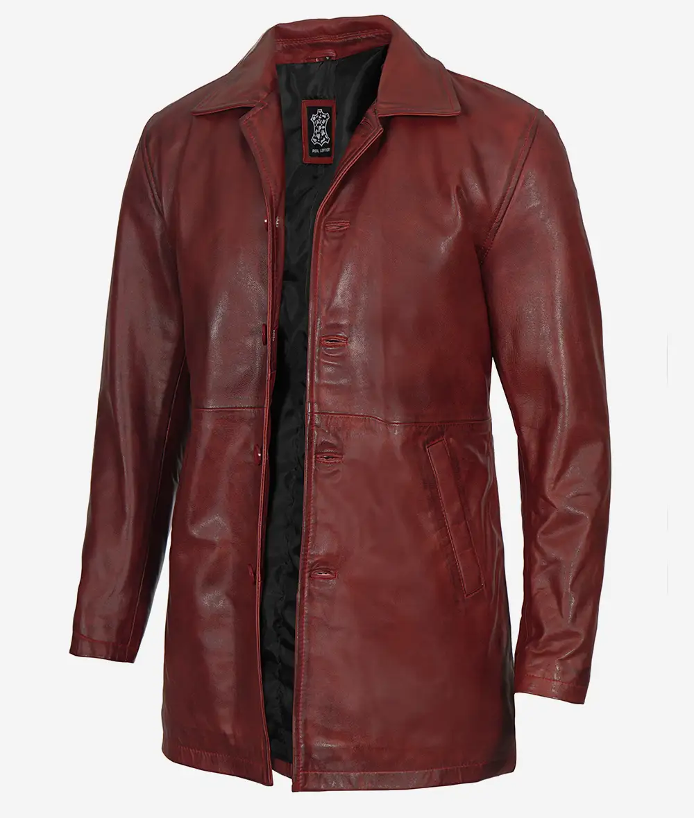 Men's Real Leather 3/4 Length Maroon Coat