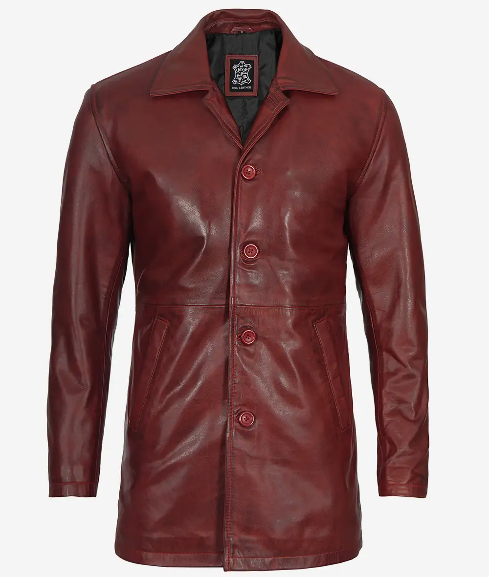 Men's Real Leather 3/4 Length Maroon Coat