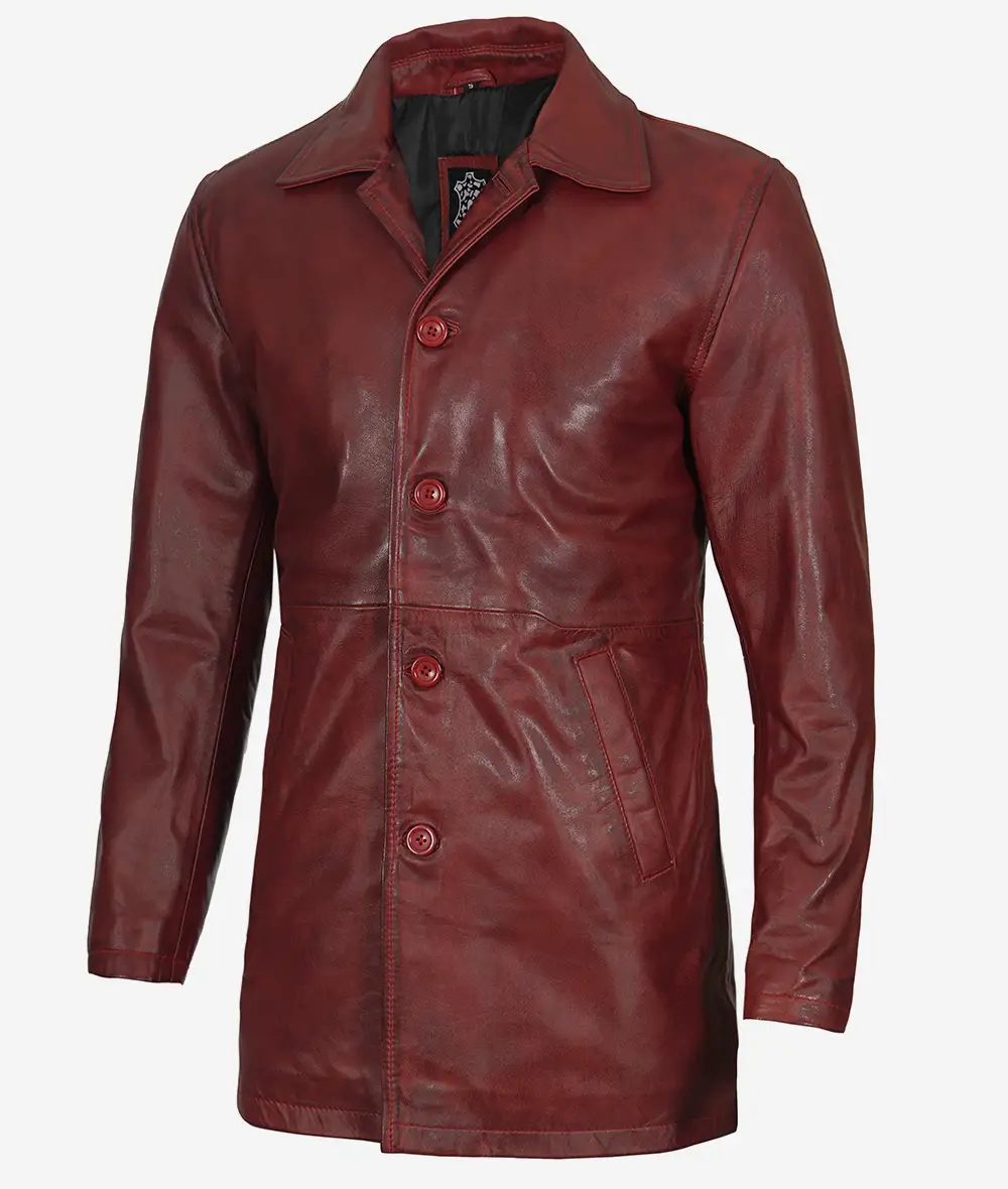 Men's Real Leather 3/4 Length Maroon Coat