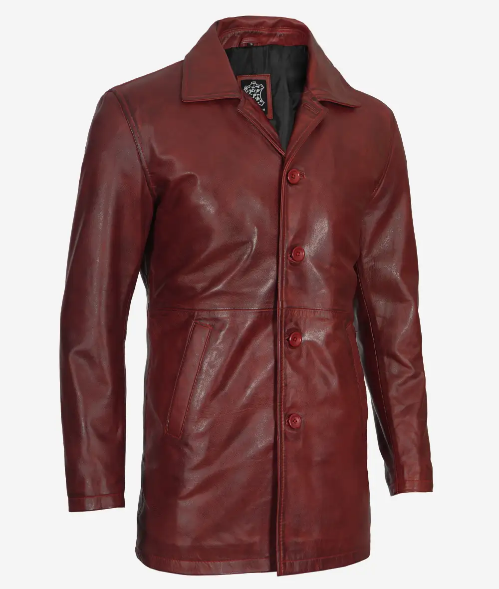 Men's Real Leather 3/4 Length Maroon Coat