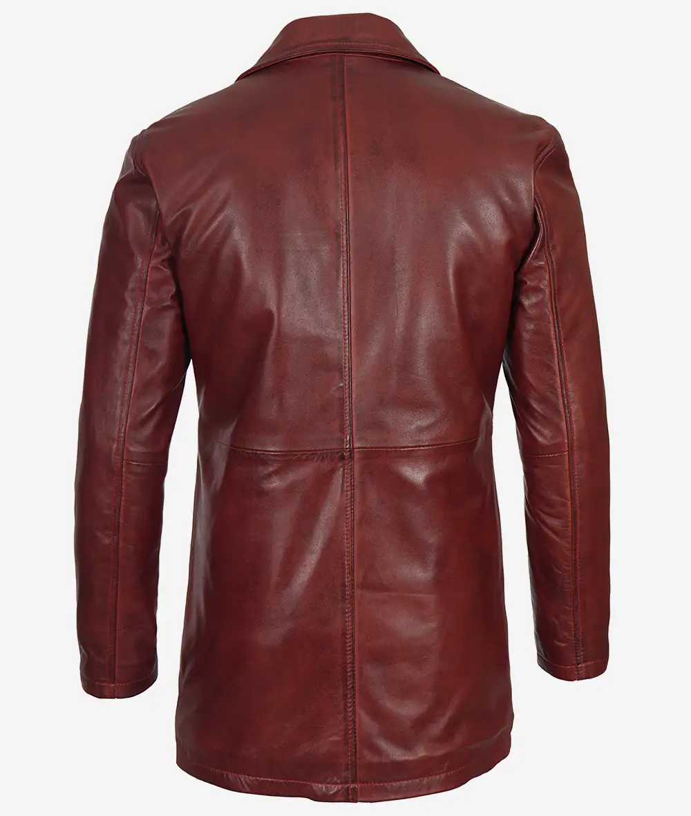 Men's Real Leather 3/4 Length Maroon Coat