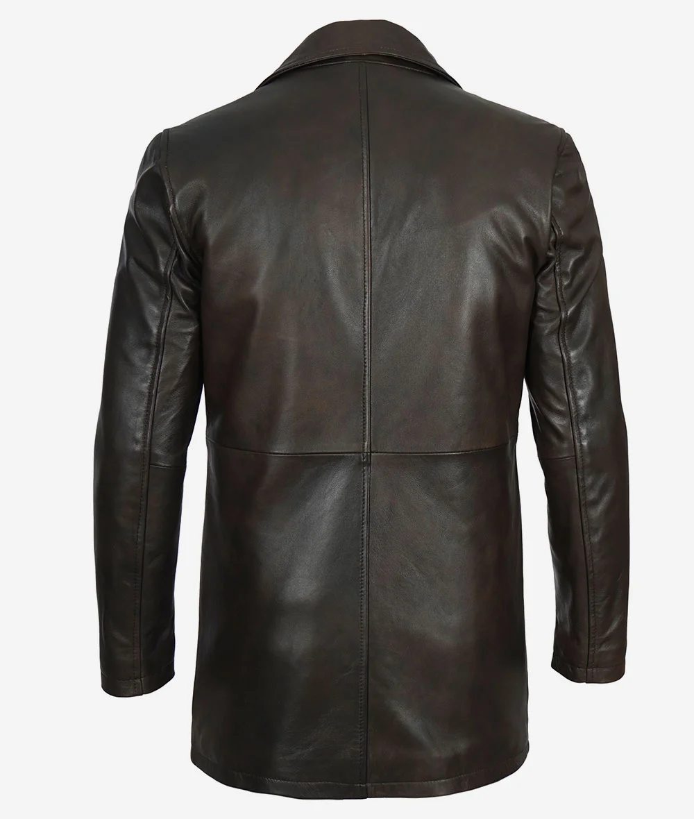 Men's Real Leather Dark Brown Car Coat