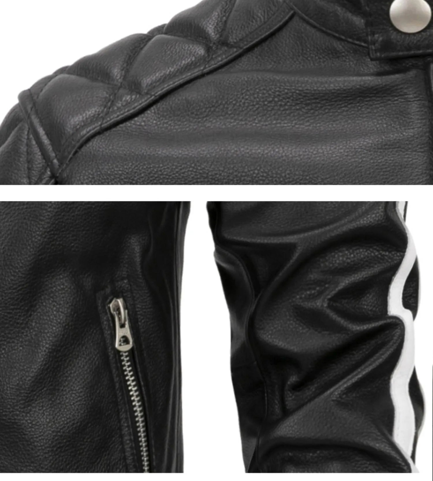 Men's Cowhide Leather Stand Collar Zipper Motorcycle Short Jacket