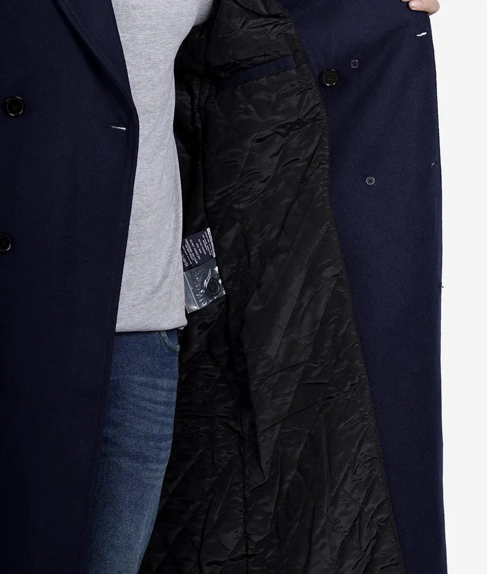 Mens Dark Blue Double Breasted Wool Coat