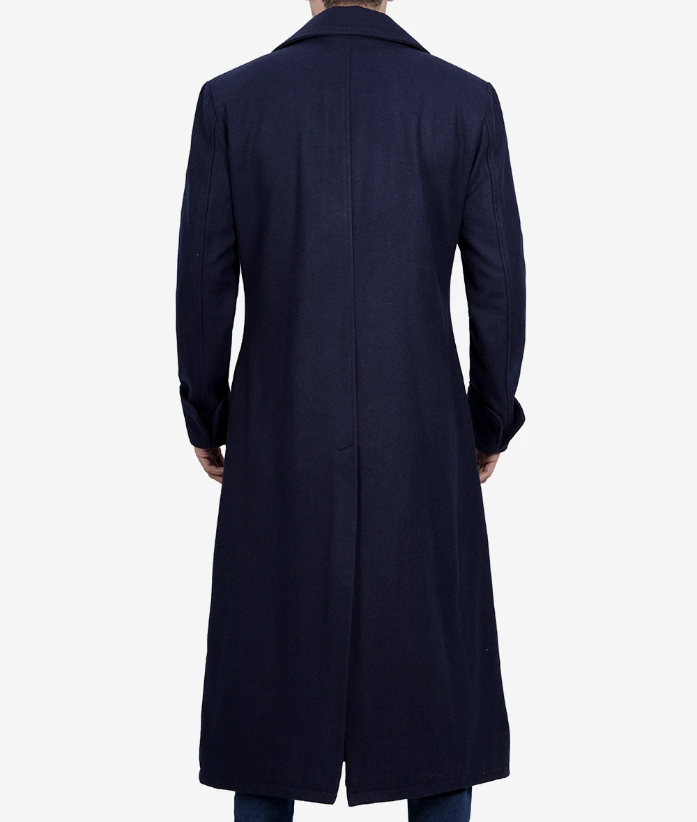 Mens Dark Blue Double Breasted Wool Coat