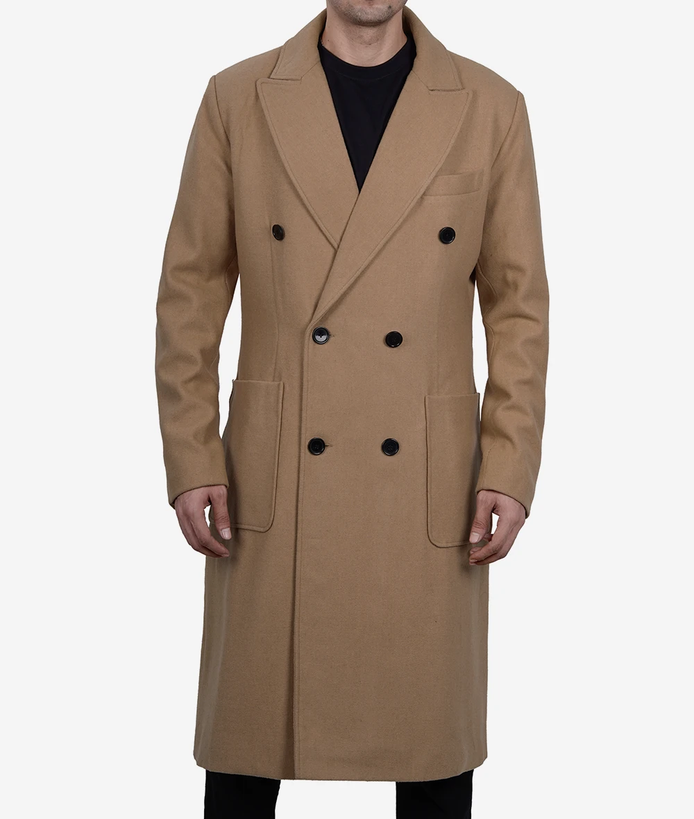 Mens Double Breasted Beige Wool Coat