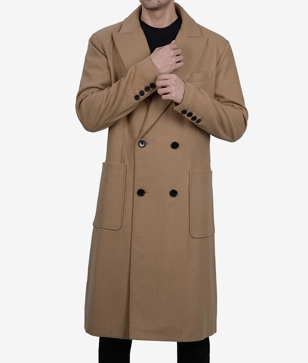 Mens Double Breasted Beige Wool Coat