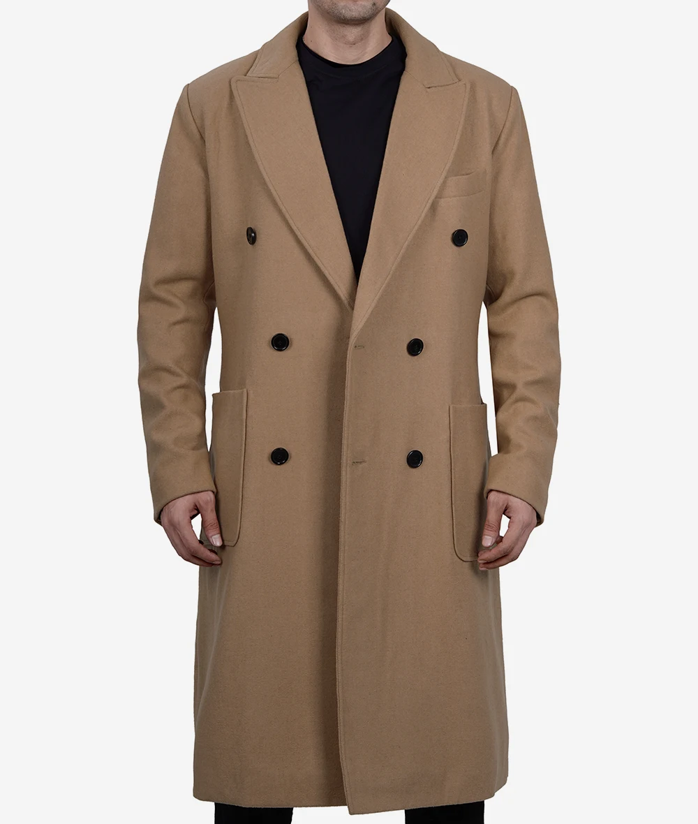 Mens Double Breasted Beige Wool Coat