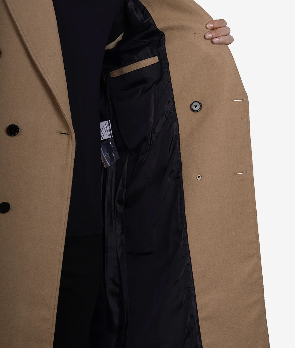 Mens Double Breasted Beige Wool Coat